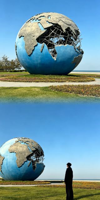 雕塑湖畔絕美落日