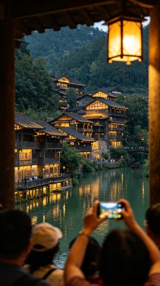 Title: 2 Days 1 Night in Wujiang Village, Guizhou | A National Geographic-Recommended Night View Spot Description: No wonder it's recommended by National Geographic! The night view of Wujiang Village is truly divine.