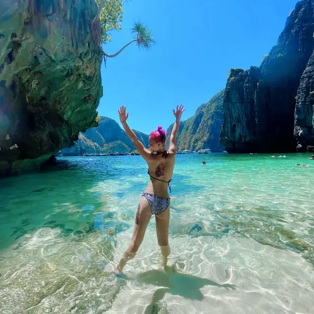 Maya Bay, crystal clear sea water.