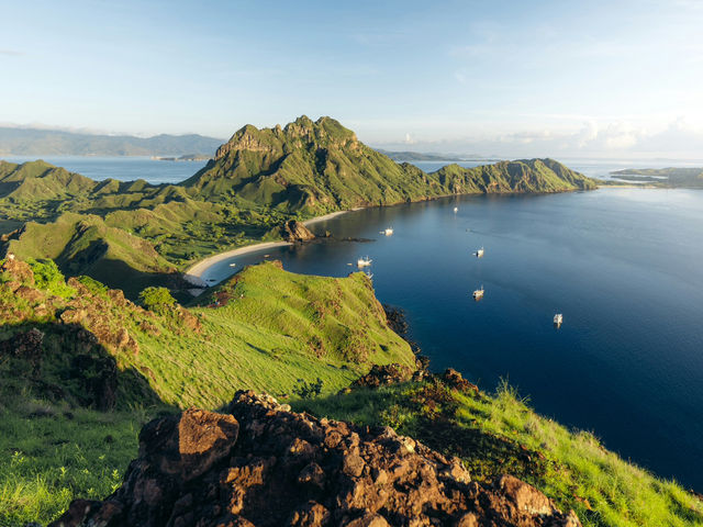  Padar Island 🌴🇮🇩 is famous for its breathtaking hills ⛰️ and the iconic viewpoint overlooking 3 bays 🌊 with white 🤍, black ⚫, and pink 🌸 beaches.