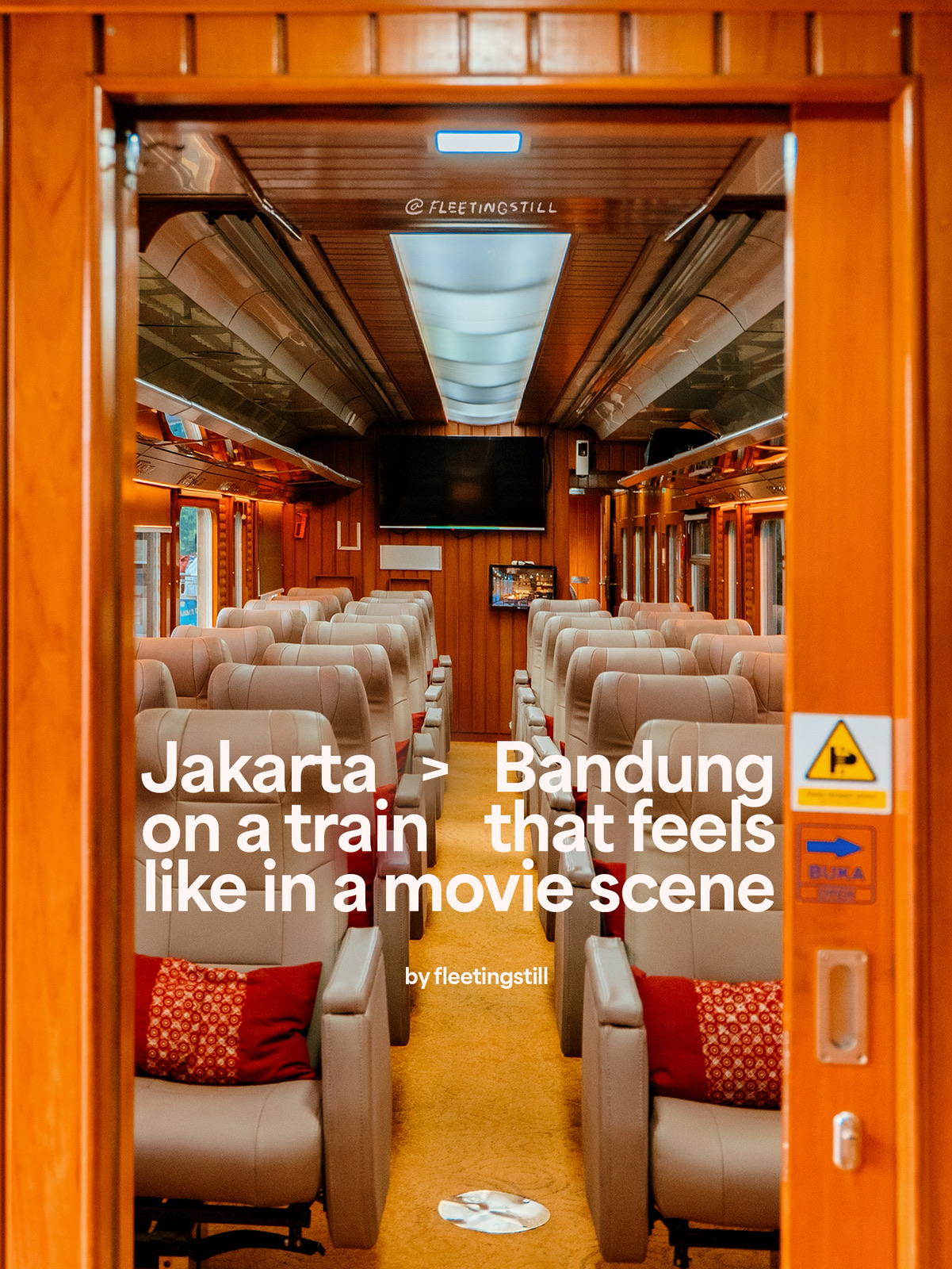 If you’re in Indonesia and in Jakarta, please have some short getaway trip to Bandung! Bandung is around 155km from Jakarta and it’s perfect for a short few days trip.
There are many ways to reach Bandung city from Jakarta city. You can rent a private rental car (1-2 hours depend on traffic), take a bulletspeed rain (Whoosh Train, for 1 hour include transit), OR if you want to enjoy the ride, you can take a scenic and cinematic regular train ride that took around 3 hours. You will see a lot of view of natures, local houses, rice fields, hills, bridges and all.
I choose the regular train but I pick the Priority cabin class as an experience. The train is called “Parahyangan Priority” - there’s only 1 Cabin like this. I attached all the photos for your reference. The cabin exterior is painted wine red like a vintage luxury train vibe. The cabin is decorated will all brown woods interior and warm orange light. The seat is leather, only 28-30 seats available (so it’s more spacious and quiet compare to regular executive cabin).
You can get the ticket on Trip.com train, but make sure you pick the right route and schedule. Things to note:
· Parahyangan Priority Cabin is only available on several days in the week
· Make sure you chose Gambir (JKT) > Bandung (BDG) or vice versa
· Pick “Parahyangan (138B)” > This is important!‼️ Parahyangan Priority cabin only available on lane that has “138B” code written on it.
· Then choose “PRIORITY EXECUTIVE” seat ‼️ Do not choose any other seat without “Priority” written!
· Both Gambir Station (Jakarta) and Bandung Station (Bandung) is located in city center, so you can always take online taxi to go there and around the city.
_
Perks: You get an executive lounge with private elevator on Gambir Station while you’re waiting, free snack and coffee!
_
I take a lot of good photos because I love the interior design so much. It reminds me of Wes Anderson move :)
That’s all for now, Bye bye!
🤍 fleetingstill
#traveldump #indonesia #jakarta #bandung #train