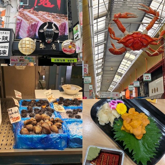 「大阪黑門市場」：新鮮海鮮、神戶和牛、壽司、烤魚，適合任何時間和場景