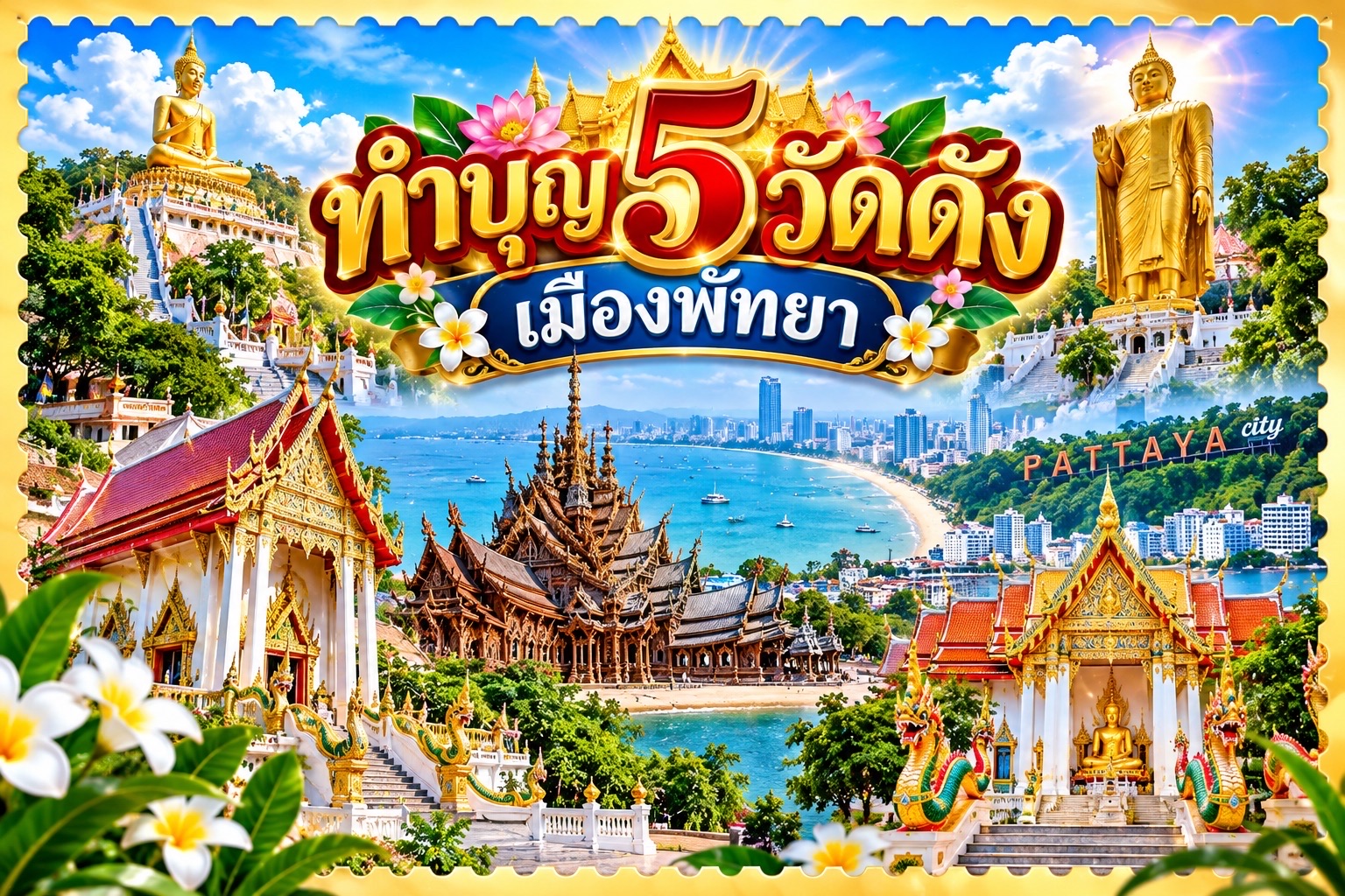This trip to Pattaya isn't just about beautiful beaches and cozy cafes. You can also plan a spiritually enriching day trip to visit temples, pray for blessings, and enhance your life's good fortune. 💛 If you're looking for a day trip that combines sightseeing, relaxation, and merit-making, we recommend visiting 5 famous temples in Pattaya! 🛕✨

🌟 1. Big Buddha Temple, Pattaya
Pay homage to the giant Buddha statue on Pratumnak Hill, a landmark visible from afar, offering stunning views of Pattaya city and the sea. A perfect way to start your trip with a peaceful mind. 🙏

🌟 2. Sanctuary of Truth
Admire the exquisite wood carvings reflecting Thai philosophical, artistic, and wisdom touring architecture. Another must-see when visiting Pattaya. 🪷

🌟 3. Wat Chai Mongkol Royal Temple
A significant temple in the heart of Pattaya, ideal for praying, making merit, and enjoying the peaceful atmosphere before continuing your sightseeing in the city. 🌼

🌟 4. Wat Nong Yai
A local temple offering prayers and blessings, perfect for those seeking a simple and peaceful experience. And recharge your spirit to start something good.

🌟 5. Wat Huai Yai
End your trip with a visit to a temple, make merit, and admire the beauty of the religious site. Perfect for those who want to experience the community atmosphere and Buddhist way of life.

💖 Make the most of your Pattaya trip with both merit and happiness. Plan a temple visit in the morning, then in the afternoon enjoy the beach or find a delicious restaurant to dine at with family and loved ones. It's a trip that will leave you with lasting impressions, peace of mind, and beautiful photos to take home. 📸🌴

📍 Location: Pattaya City and surrounding areas, Chonburi Province
🗓️ It is recommended to check opening hours and plan your trip in advance, especially for the Sanctuary of Truth, which is a cultural tourist attraction, not a temple used for general religious ceremonies.

🙏 May every journey be filled with happiness, may all your good wishes come true, may you meet only good friends, and may you prosper in life. 🌸✨

#MakingMerit #Visiting5Temples #5FamousTemplesPattaya #Pattaya #PattayaTrip #Chonburi #BigBuddhaTemplePattaya #SanctuaryOfTruth #WatChaiMongkolPattaya #WatNongYai #WatHuaiYai #PrayingForBlessings #MakingMeritForGoodFortune #ReligiousTravel