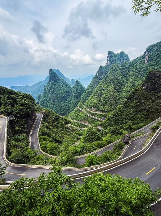 The craziest road in China: Tianmen Mountains.