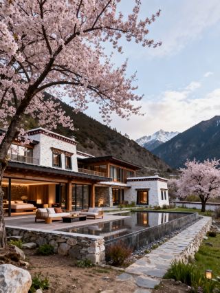 林芝松赞美宿で親子宿泊、子どもと雪山の桃の花のロマンチックな出会い