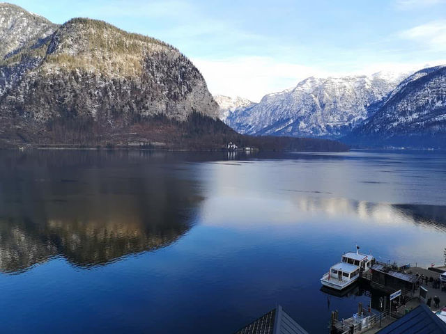 A fairytale village by the lake, frozen 