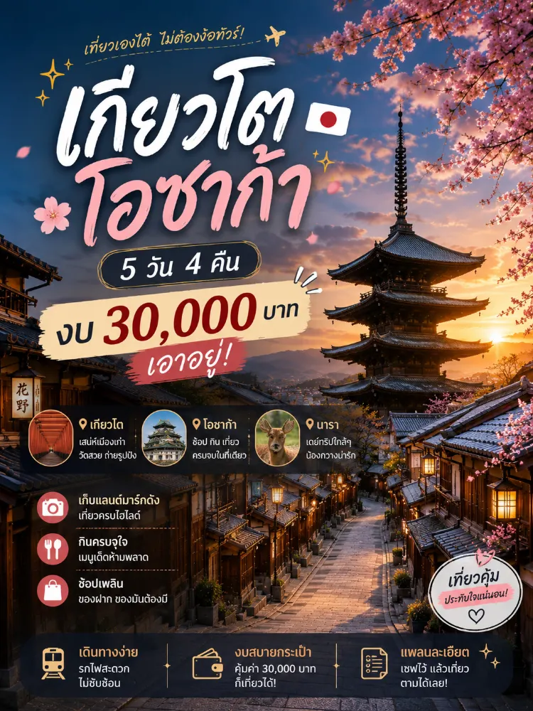 🇯🇵 京都と大阪を5日間4泊、予算3万バーツで旅行することは本当に可能でしょうか?