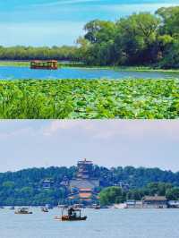 雖熱但美！沿著昆明湖看頤和園 從紫竹院公園北門入園，右轉五十米處，我們在皇家御河遊船碼頭登船了。原本