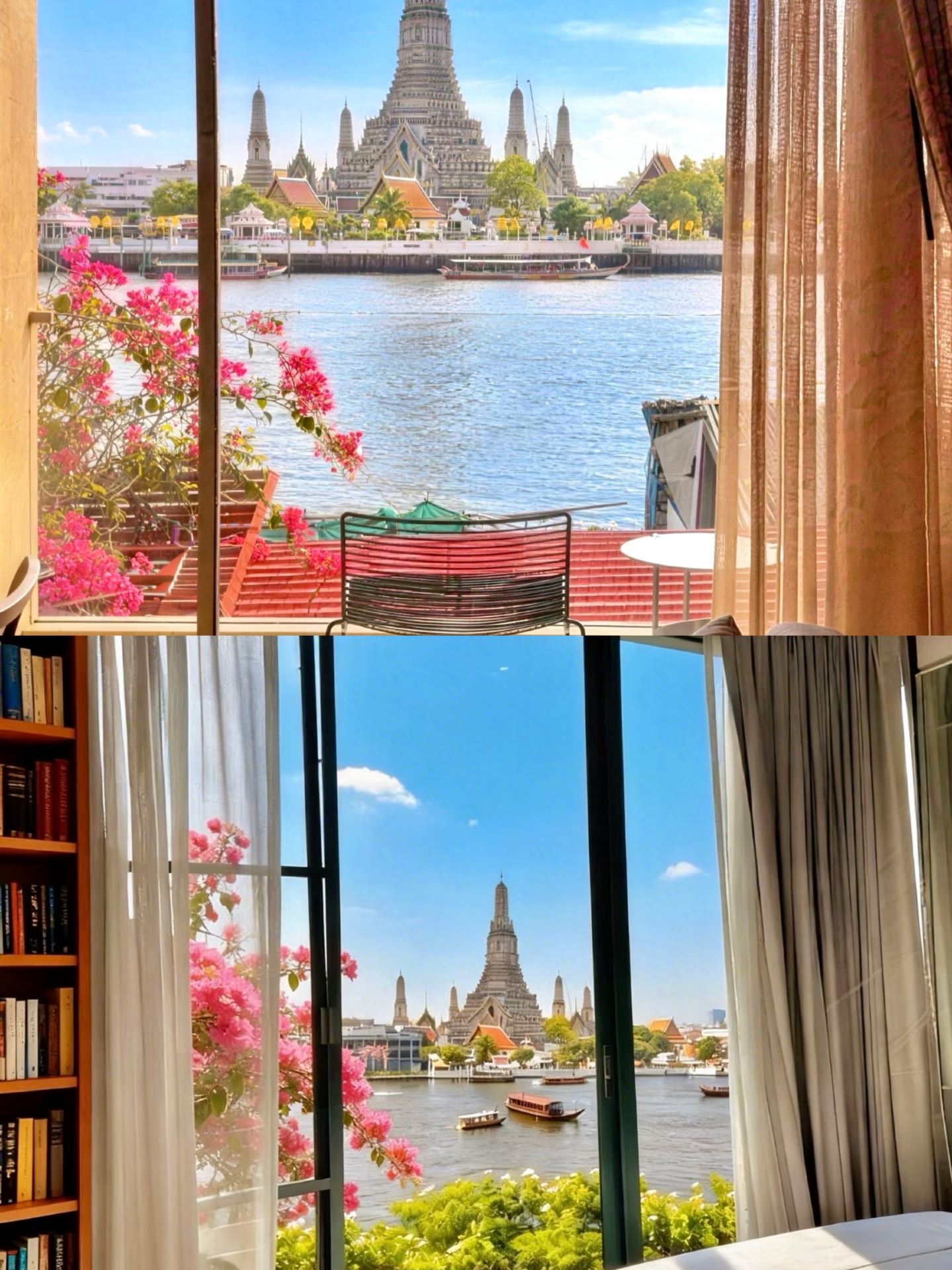 Bangkok Divine View Hotel|Lie in the bathtub and watch the sunset at Wat Arun, the romantic ceiling is simply divine! Excellent location, the old town is all within walking distance, a must-save for worry-free travel.

📍Location & Transportation
Directly facing Wat Arun, only 440 meters from the subway; a 5-minute walk to Wat Pho, the Grand Palace, and the Siam Museum. Right downstairs is the Meenam River bus pier, making both water and land travel very convenient.

🛁 River View Rooms
Panoramic floor-to-ceiling glass windows overlooking the Chao Phraya River, balcony facing Wat Arun. Custom scenic massage bathtub, soak while watching the sunset change colors and the ancient temple lights turn on one by one. The shower area also faces the river, with a dry and wet separation design that balances aesthetics and practicality.

🏙 Hotel Facilities
Public areas enjoy three-sided distant views of the Chao Phraya River. Four Michelin-starred restaurants are gathered downstairs, and the surrounding alleys are full of authentic Thai shops. Just outside the door are 7-11 and a local fresh flower market, making dining, drinking, and shopping all in one place.

🍽 Dining on the Top Floor
The rooftop restaurant offers both Thai and Western cuisine. Dining at dusk, the sunset glow highlights the ancient architecture of Wat Arun, creating an atmosphere that is simply perfect.
