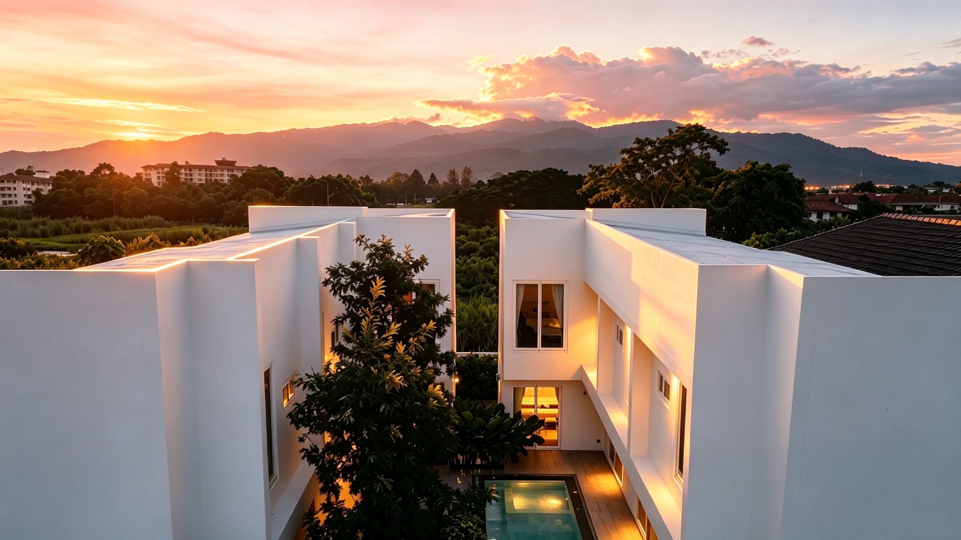 Overlooking Doi Suthep | Pure white twin villas in Chiang Mai, enjoy the stunning Northern Thai sunset