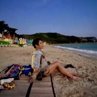 หาดแสม ยามเย็น แสงพระอาทิตย์เรืองรอง สวยมาก