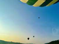 Hot air balloon ride above from Toscany sky 