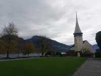 The small town of Spiez, Switzerland: met in the rainy morning