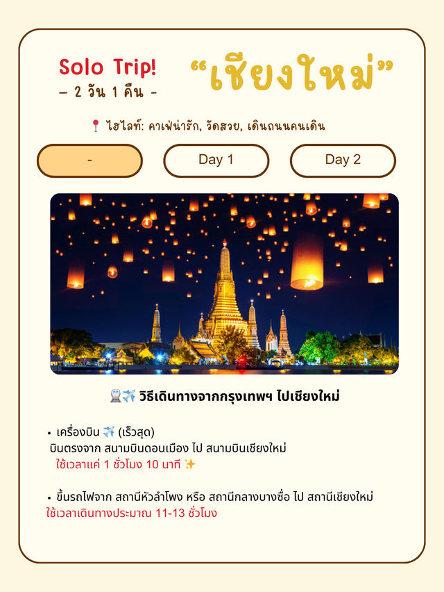 🏔️ เชียงใหม่ 2 วัน 1 คืน – เที่ยวคนเดียวก็ชิลล์ได้