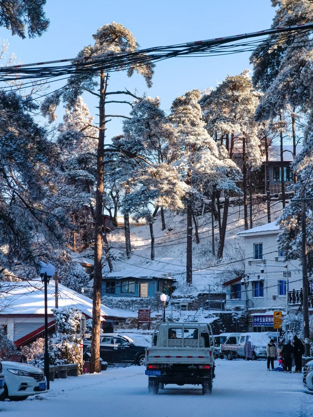 一個女生去看雪下雪後的廬山是人間仙境