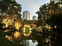 來公園裡夜遊，假裝在東南亞度假。