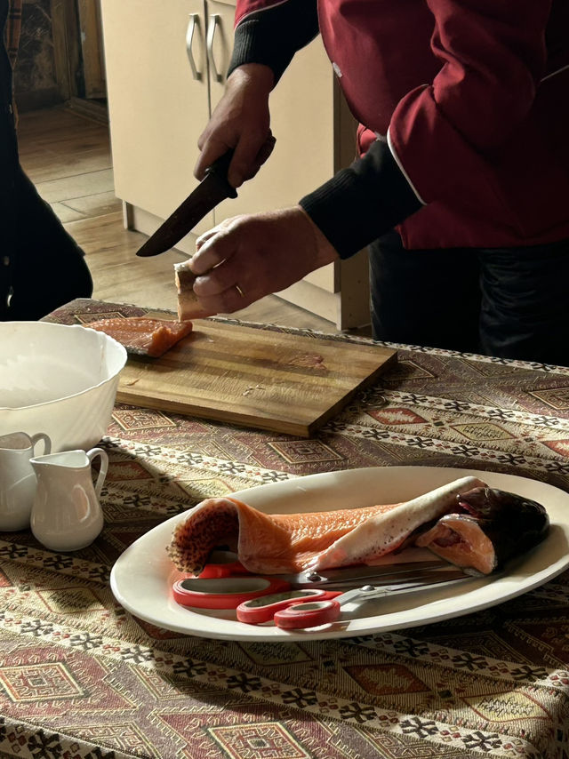 Traditional fish cooking by the lake 