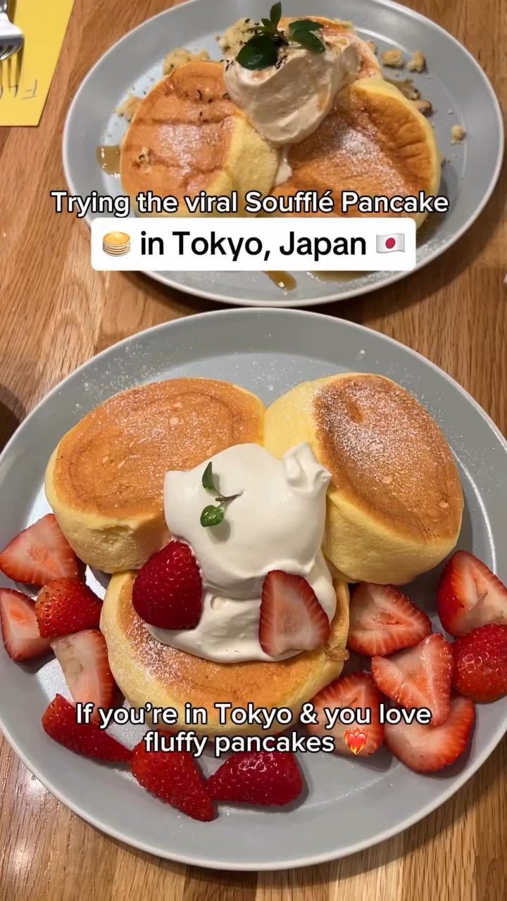 Trying the famous Soufflé Pancakes in Tokyo, Japan 🥞🇯🇵 I tried the Strawberry & Royal Milk Tea (1,650¥ each), and both were good! The pancakes were super light, fluffy & doesn’t taste too “egg-y”. But I personally feel the pancakes lean slightly dry on their own, so make sure you get every bite with the toppings 😚 Overall I’m glad I tried it at least once!! 💡 TIP: wait times can be pretty long. But you can book your reservation online to skip the queue which I highly recommend! Have you been here? 😇 💌 Save this for your next trip to Japan 🩷 Follow for more Japan food & travel finds 🇯🇵 #tokyofood #japanfood #tokyofoodie #flippers #tokyoeats flipper’s tokyo, shibuya eats, shibuya, japan foodie, tokyo food guide, japan trip, tokyo trip,

 #must-tryfood 