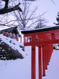  日本小樽必去景點住吉神社白雪配紅色鳥居一定不能錯過