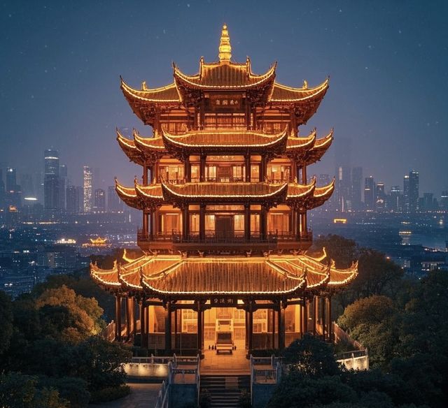 「登黃鶴樓，俯瞰長江的壯麗風光」