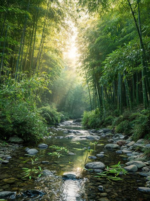 A vast bamboo sea hides a northern mountain waterfall