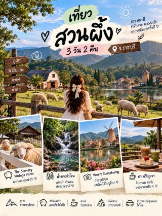 🐑 3 Days 2 Nights Trip to Suan Phueng, Ratchaburi 🌿⛰️

This trip focuses on nature, mountains, cafes, farms, and beautiful, relaxing accommodations. It's easily accessible by car from Bangkok. 🚗💚

Day 1 🌿 Arrive in Suan Phueng – The Scenery Vintage Farm – Mountain View Cafe
Leave Bangkok in the morning and arrive in Suan Phueng. Visit a farm with a countryside atmosphere reminiscent of overseas. 🐑🌾 Feed the sheep, walk around, and take photos. Then, stop by a cafe with mountain views. ☕ In the evening, check into a resort and relax amidst nature. Then enjoy a Thai BBQ in the cool weather 🥘

Day 2 💦 Khao Chon Waterfall – Bo Khlung Hot Springs – Veneto
Wake up early to enjoy the fresh air and go to Khao Chon Waterfall 🌳 for a walk and enjoy nature. Then stop by Bo Khlung Hot Springs ♨️ to relax. In the afternoon, visit Veneto Suanphueng to take photos with the lake and mountain views 📸 before finding a restaurant or cafe to watch the sunset 🌅

Day 3 🦙 Alpaca Hill – Oh Poi Market – Return to Bangkok
In the morning, go to Alpaca Hill 🦙 and see alpacas and many other cute animals. Take plenty of photos. Then stop by Oh Poi Market 🌿 to stroll through the riverside market, sample local food, and buy souvenirs. Before heading back to Bangkok.

✨ Trip Highlights: Mountains ⛰️ + Sheep Farm 🐑 + Alpacas 🦙 + Waterfall 💦 + Hot Springs ♨️ + Cafe ☕ + Nature Accommodation 🏕️

#SuanPhung #TravelRatchaburi #TravelSuanPhung #TravelThailand