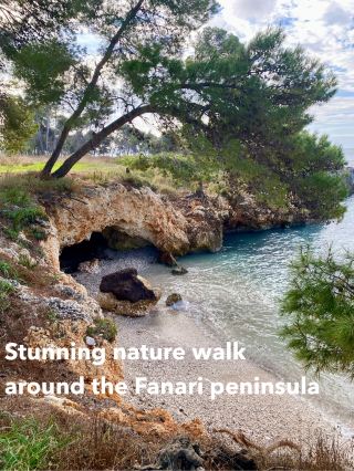 #Frenchies #travel#Dog walks-Kefalonia 💞Reasons to Recommend:

A fabulous walk starting from the Lighthouse at the Fanari.

Walk past the red villa (Rosa) and carry on walking on the road until you see the walking trail signs on your right.

Follow the trails along the coastal path to see the sea caves, maybe the Monk 🦭 seals and just stunning pine trees.

You will need sturdy shoes and water for both yourself and your dog 🐕.  

My dogs were fine off the lead but take them just in case you come across any goats 🐐.

Bring some refreshments do you can sit at one of the many hidden coves. 

Lots of areas to swim and snorkel. 