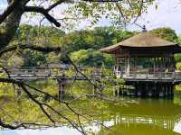 一座美麗的六角形建築，屋頂以檜樹皮搭建💕浮見堂