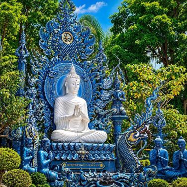 Wat Rong Suea Ten, famously known as the Blue Temple.