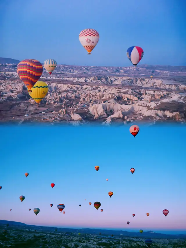 Hot air balloons in Cappadocia, Turkey in winter