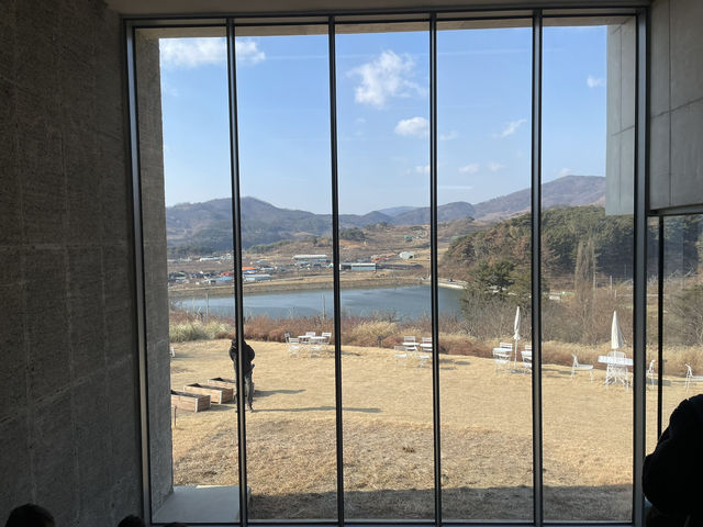 소나무숲 뷰를 보며 커피 마시기 좋은 공간