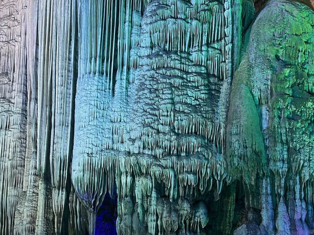 Magnificent Stalactite Formations in Rainbow Colors at the Silver Cave of Guilin