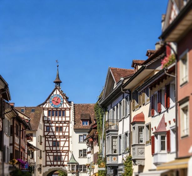 Visit Stein am Rhein, take a cruise on the Rhine River, and photograph the old town's clock tower. These are must-see Swiss spots for photos! 📸