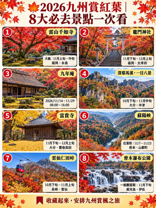 🍁2026九州賞紅葉｜8大必去景點一次看