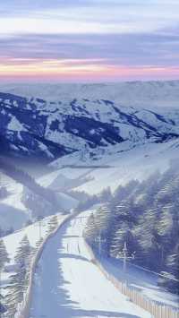 寶貝們享受山頂下雪萬龍滑雪場。