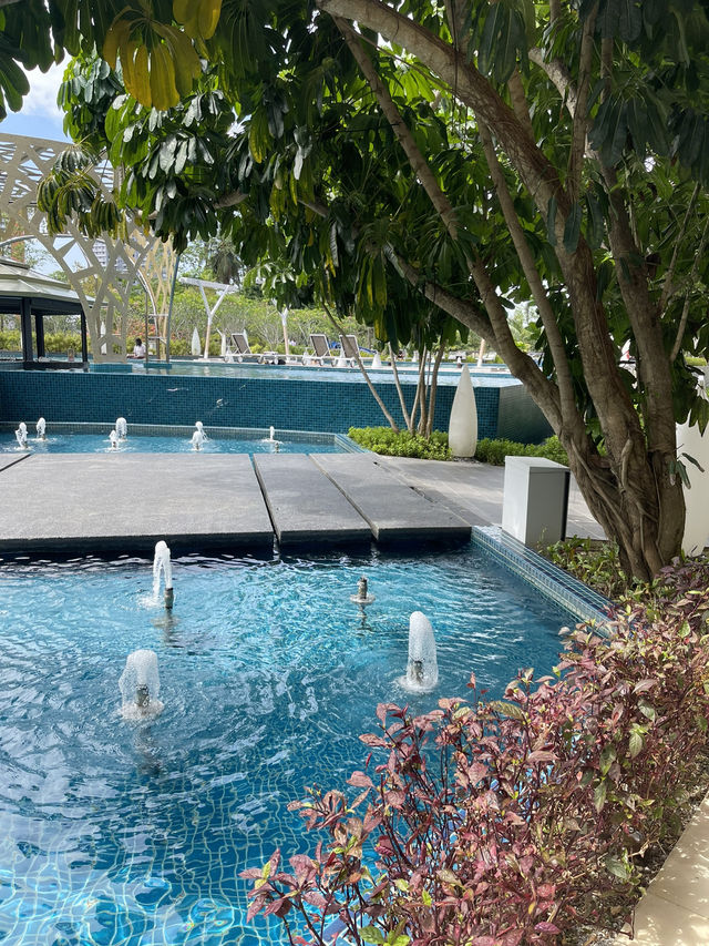 swimming pool with slide and playground 