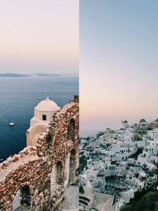 On the hills of Santorini, where the sun breaks through