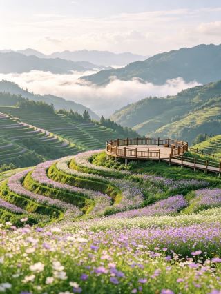 นาขั้นบันไดเถาหยวน | ทะเลดอกไม้ฤดูร้อนในนาขั้นบันได ถ่ายภาพสวยๆ บรรยากาศแบบชนบทได้อย่างง่ายดาย