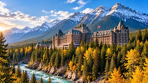 In the early morning, the car slowly drove along the mountain road in Banff. — traveler post in Alberta