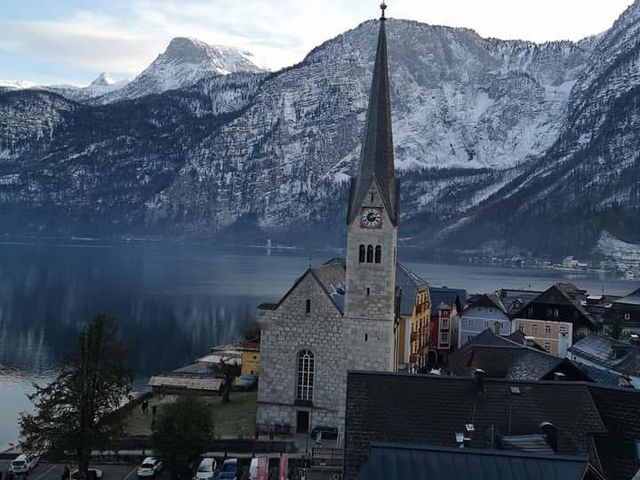 A fairytale village by the lake, frozen 
