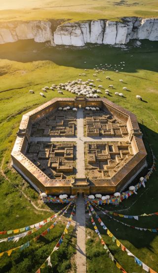 Deep in the grasslands lies an ancient octagonal city, where prayer flags flutter in the wind, carrying a thousand-year-old secret.