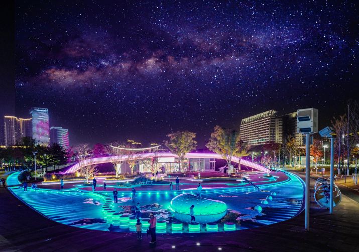 The dazzling lights of Phoenix Mountain Park under the starry sky