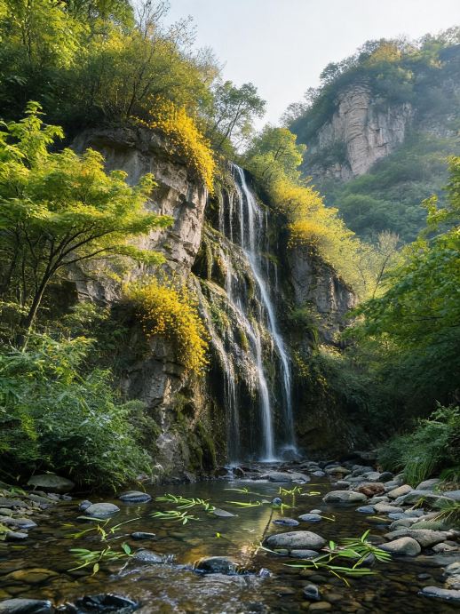 A vast bamboo sea hides a northern mountain waterfall