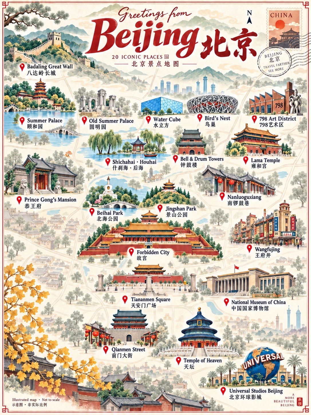 베이징 관광 지도: 명소 20곳, 추천 루트 5가지 & 예약 팁