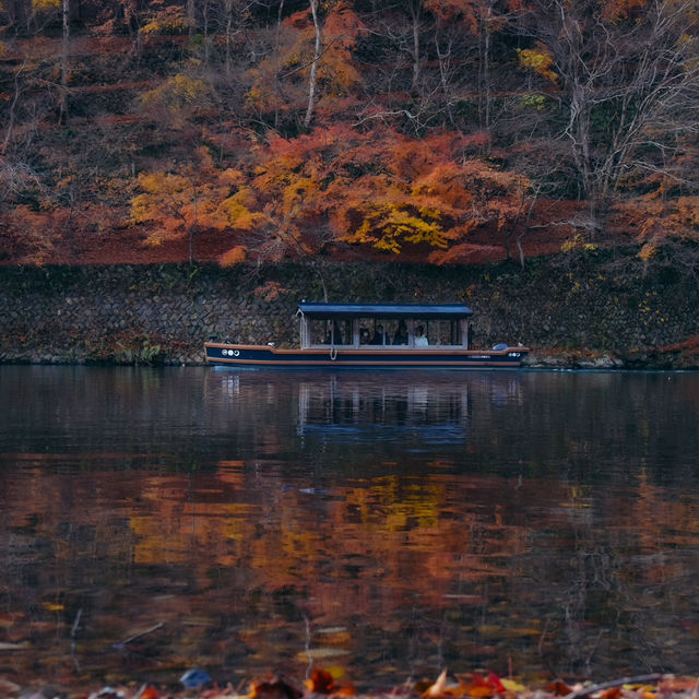 深秋紅葉下的嵐山公園