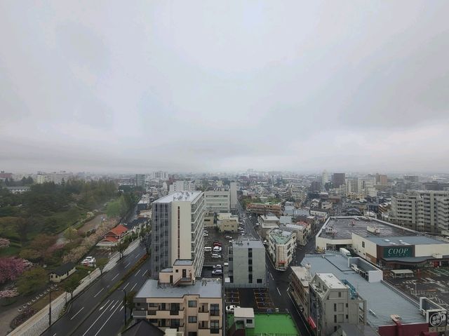 센다이 선 플라자(Sendai Sunplaza) 디럭스트윈룸 야구장과 벚꽃이 보이는 호텔