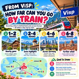 🚆🇨🇭 How Far Can You Go by Train from Visp in 1–8 Hours?