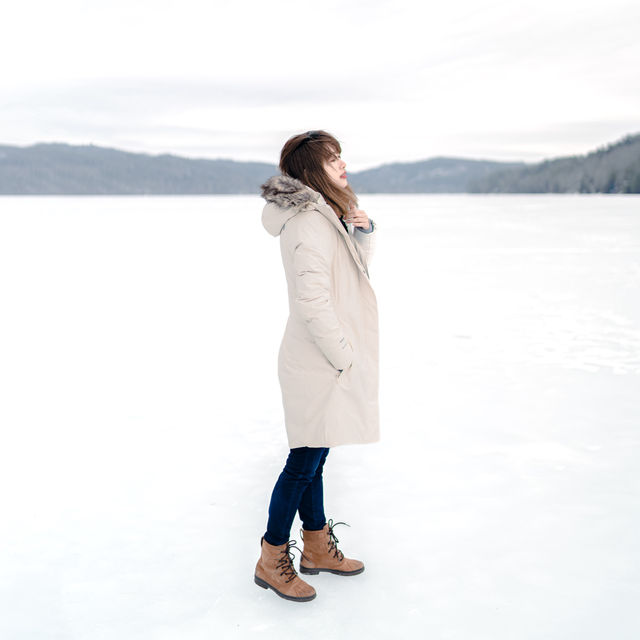 Walking on the frozen surface of Lake Morey