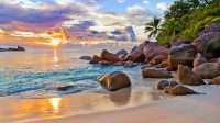 Seychelles  Watch Sunset On Shimmery Coastline