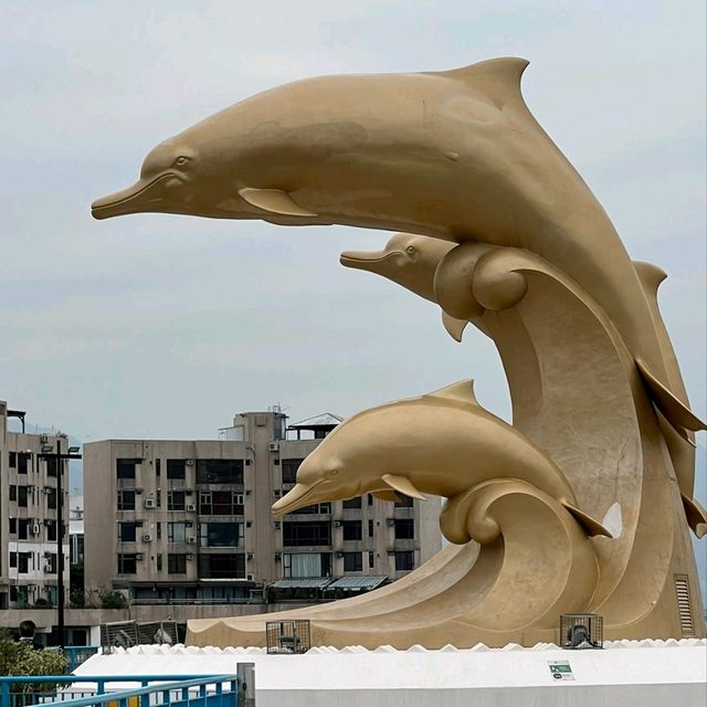 金色嘅海豚雕像，好靚呀😊